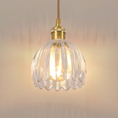 Goeco Luminaire Suspension en Verre, E27 Lustre avec Abat-jour en Forme de Fleur, Longueur du Câble Réglable, Lampe Suspendues Moderne pour Cuisine Salle à...