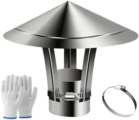 Adjustable Round Chimney Cap with Gloves - 3.5" to 5.1" Fireplace Flue Cover, Easy Bottom Installation for Clay Flue Tile (4.3") - Durable Protection & Enhanced Safety