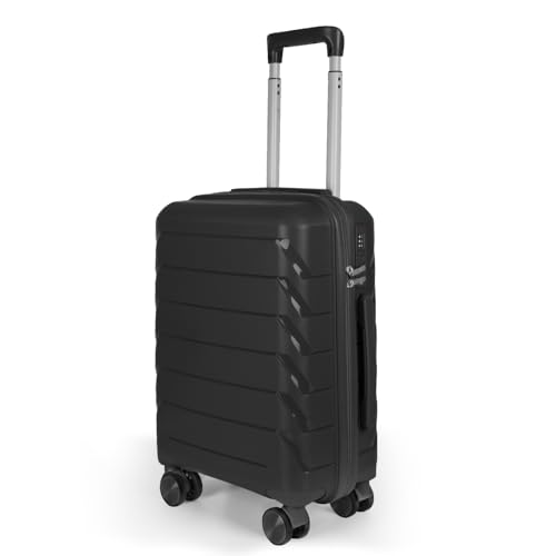 MERCURY TEXTIL- Maleta de Viaje de Cabina con Cierre de Seguridad, Equipaje de Mano RÃgido y Resistente de Polipropileno con Ruedas Dobles Giratorias 360º, PP Suitcase. (Linea Negro)