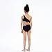 Cute Girls 1 Piece Bikini Swimsuit Fashion Summer Cute Stripes One Shoulder Top+ with Shorts Bodysuit Bathing Suit Black