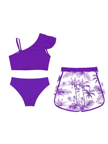 Kids Girls 3-Pcs Sun Protection Summer Beach Bathing Suit Sleeveless Crop Top and Shorts and Brief4