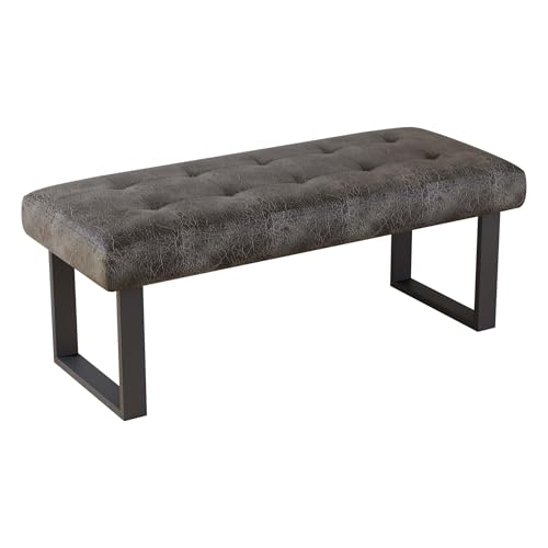 JIEXI 45.3'' Upholstered Quality Cloth Fabrics Bench with Metal Leg, Button Tufted Design Footstool, Waiting Bedroom Room Reception Bench, Office Chair, for Entryway and Kitchen