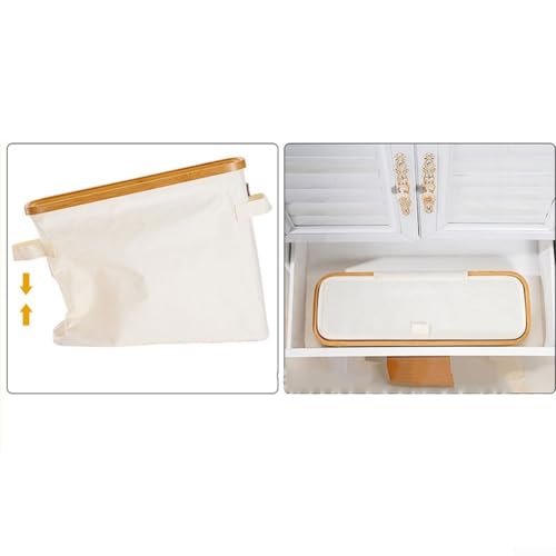 Panier pour rouleaux de papier toilette avec couvercle boîte de rangement bois et tissu gris - 4