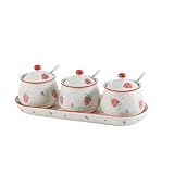 vumuio(クレイジー)調味料入れ スパイスボトル 調味料ポット 保存容器 砂糖入れ 陶器 キャニスター 調味料ケース シュガーポット 塩 容器 キッチン 飲食店 家庭用 日本製セラミック調味料瓶、調味料ボックス、創作塩入れ、調味料ボックス、コンビネーションセット、保存瓶、家庭用キッチン用品 (いちご,セラミックベース)