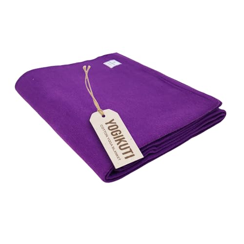 Image of Yogikuti Cotton Iyengar Yoga Blanket | Soft Breathable Yoga Support Blanket for Restorative & Iyengar Yoga, Meditation, Pranayama Practice | Yoga Accessories & Props (Purple)
