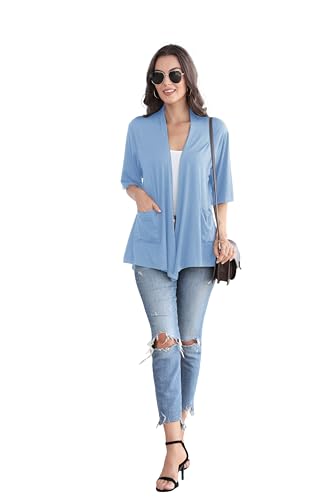Image of ADANIKI Women 2026 Summer Lightweight Cardigan, Short Sleeve Open Front Casual Trendy Womens Kimono Cover Up with Pocket