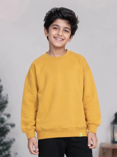 Image of KiddoPanti Boys Solid Round Neck Full Sleeve Fleece Sweatshirt | 60% Cotton 40% Polyester | Soft Warm Winter Pullover | Ribbed Cuffs & Hem | Casual Winter Sweatshirt for Kids