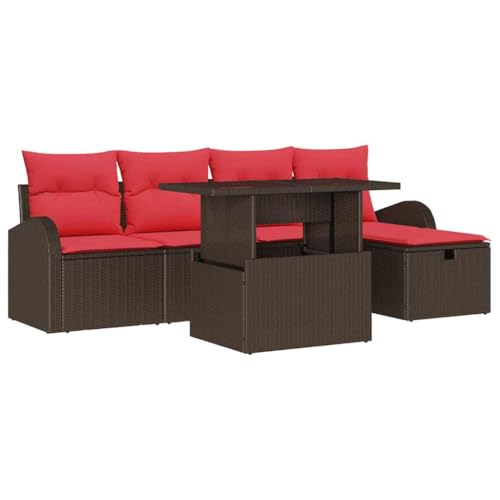 vidaXL Ensemble de canapé de Jardin 6 pcs Marron polyrotin, Ensemble de canapés modulaires de Jardin, résistant aux intempéries, avec Rangement et Protection UV