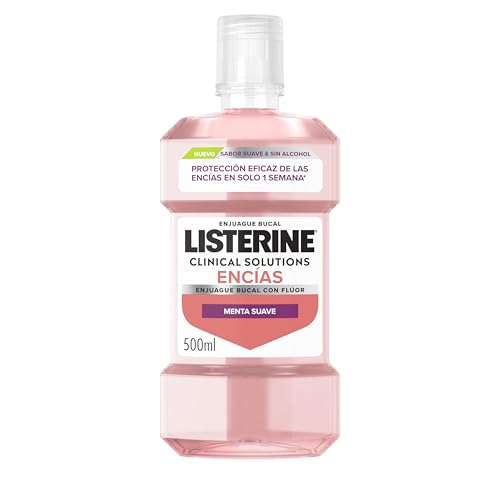 Listerine Clinical Solutions Encías Sabor Suave (1x500 ml), enjuague bucal con flúor que protege las encías, enjuague bucal sin alcohol sabor Menta Suave, colutorio encías con 60% más de zinc