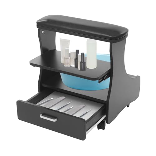 RustyVioum Foot Rest Pedicure Trolley w/ 4 Wheels, Portable Foot Bath Spa Cart w/Practical Drawer Pedicure Foot Rest for Beauty Salons Hair Salons Bathrooms, Black