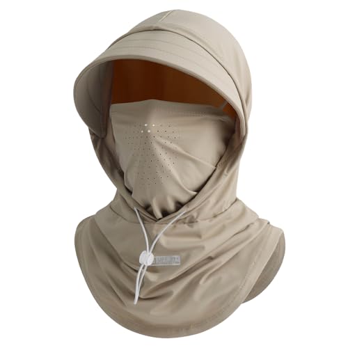 Cooling Breathable Balaclava Full Face Mask with Wide Brim Sun UV Protection Hood for Men Women Fishing Motorcycle Skiing (US Alpha One Size Khaki)