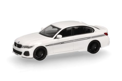 Herpa Modellauto BMW Alpina B3 Limousine, Farbe: weiß, Dekor Schwarz und Felgen, Auto Miniatur im Maßstab 1:87, Sammlerstück, Made in Germany, Kunststoff