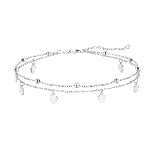 Image of CHIC & ARTSY 925 Sterling Silver Ankle Bracelets for Women, Dainty Adjustable Layered Foot Chains with Symbolic Charms, Boho Beach Everyday Lightweight Jewelry