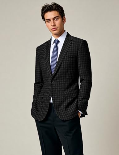 Mens' Plaid Tweed Blazer Slim Fit Single Breasted Warm Suit Jacket Casual Sports Coat for Wedding Formal Party2