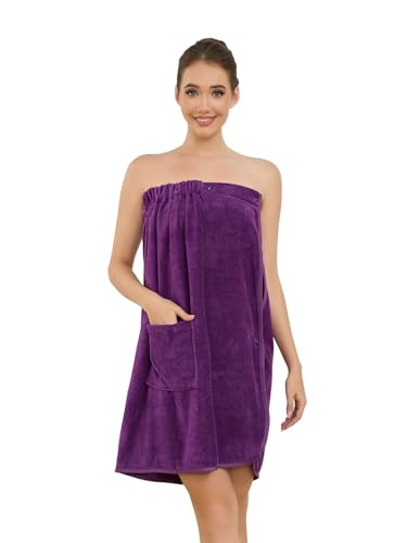 Image of Air Curvey Women's Soft Wrap Towel Shower Wrap Robe Lightweight Spa Body Wrap Adjustable Closure Bathrobe With Pocket