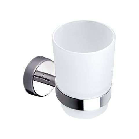 Kapitan Wall Mounted Toothbrush Holder, Frosted Glass Tumbler Stainless Steel 18/10, 3M Self Adhesive OR Screws Mounting, Polished Finish, Made in EU, 20 Years Warranty Cover
