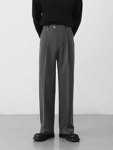 Men's Retro Gray Casual Dress Pants Straight Leg Drop Trousers Pants for Men2