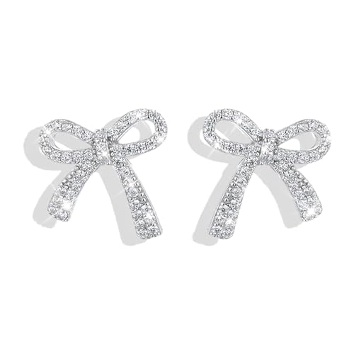 Bow Earrings for Women Trendy Sparkly Rhinestone Stud Earrings Prom Wedding Party Dress Jewerly Gifts