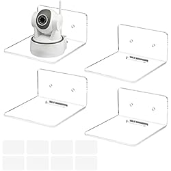 Estanteria Billy Pequeña PandaHall 4 Piezas Estantes de Pared, Estantes Flotantes de Acrílico Pequeños Listones Transparentes Estantes para Altavoces Inteligentes Figuras de Acción con Clips de Cable Adhesivo y Perforación