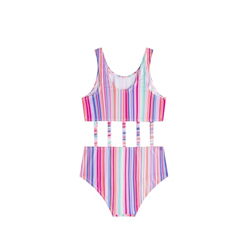 LIZENS Grils' One Piece Swimsuit Cute Rainbow Striped Swimwear Cut Out Waist Scoop Neck Bathing Suit2