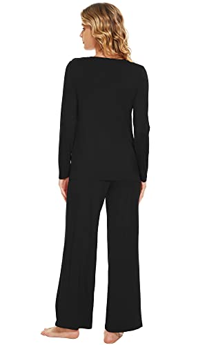 WiWi Bamboo Viscose Pajama Set for Women Soft Long Sleeve Top with Pants Sleepwear 2 Piece Pjs Sets Sleepwear S-XXL2
