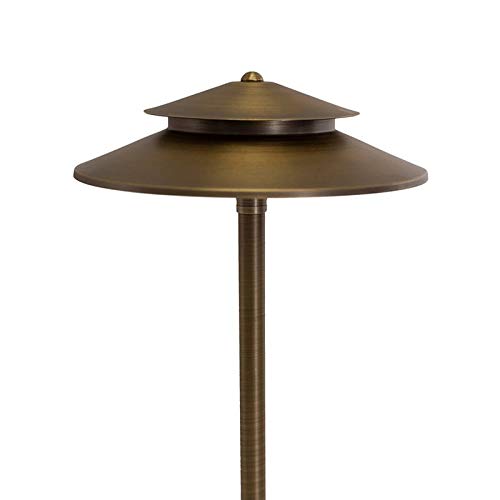 Volt Stratum 12V Brass 2-Tier Path Light (12" Shade, 25" Tall) With 3W 2700K G4 Led Bulb #TOP16
