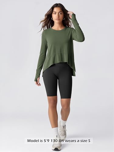 Image of ODODOS Soft Modal Long Sleeve Crop Top for Women with Thumb Hole Athletic Gym Workout Cropped Yoga Shirts