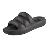totes Women's Everywear Lightweight Waterproof Puffy Cloud Slide Sandal, Black, 9 US