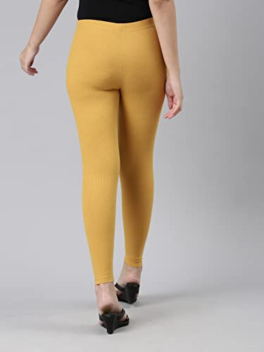 Image of GO COLORS Drop Needle Ribbed Active Leggings for Women | Lightweight, Spandex Waistband, Mid Rise