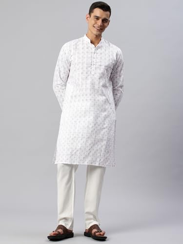 Image of Majestic Man Men's Cotton Regular Fit Ethnic Motifs Printed Long Kurta