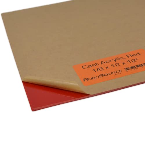 Image of Acrylic Plastic Sheet, Cast Acrylic for Laser Cutting /Engraving, Solid Vibrant Color, 12 inch X 12 inch X 0.118 inch (1 /8 inch), Plastic Sheet, Paper Film, Easy to Cut /Etch, DIY /Hobby, for Laser. (12x12, Red, 1)