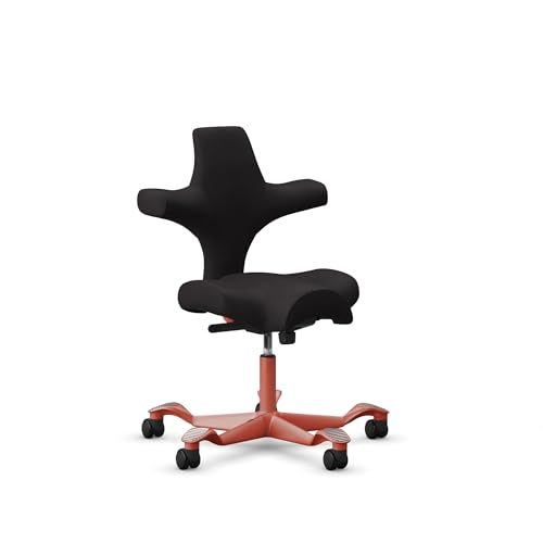Image of HAG Capisco Sit to Stand Chair-Blush Rose Frame-Upholstered Black Onyx Vinyl