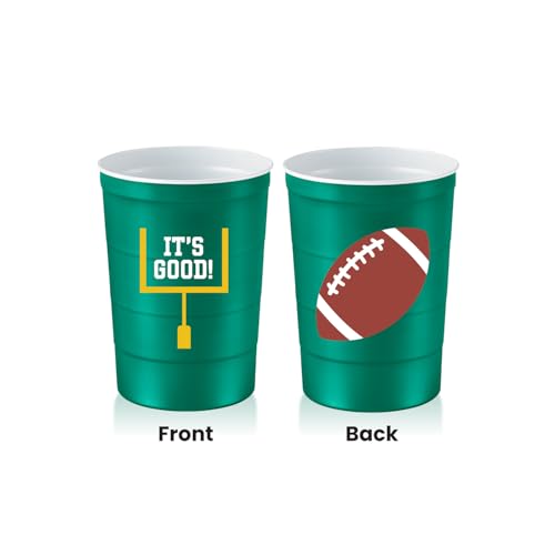 16 oz. Party Cup Football 'It's Good' Goal Post Design for Cold Drinks, Durable, Disposable, Recyclable, Made in USA, Green 12 Count - Image 4