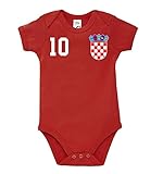 Kinder Baby Strampler Shirt Kroatien mit Wunschname + Nummer - Rot 3-6 Monate