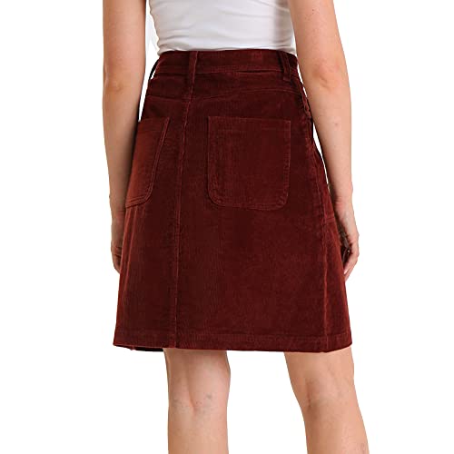 Women Corduroy Skirts Knee Length Ladies High Waisted Stretchy Denim Casual Mid Skirt Wiht Pockets4