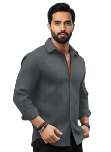 Image of Amazon Brand - INKAST Men's Regular Fit Button Down Dress Shirts Textured Long Sleeve Casual Hawaiian Shirt