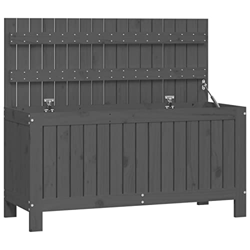 Keketa Caja de almacenamiento para jardín, cobertizo de almacenamiento para exteriores, caja de herramientas de jardín, color gris, 108 x 42,5 x 54 cm, madera maciza de pino