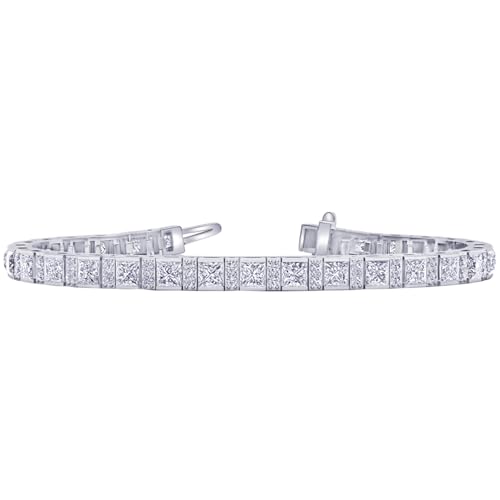2-20 Carat (ctw) White Gold Round Cut LAB GROWN Diamond Round Cut Princess And Round Diamond Tennis Bracelet (Color H-I Clarity VS1-VS2)