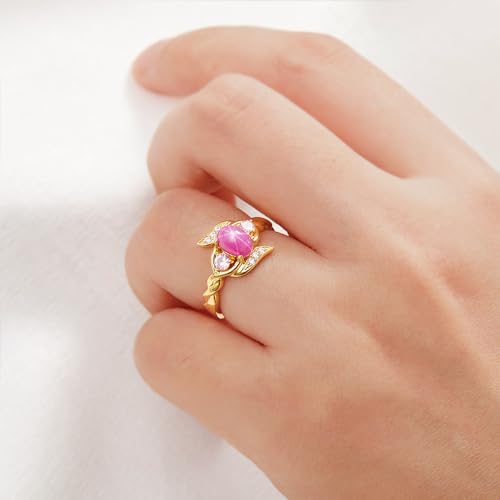 Getname Sterling Silver Star Ring with Custom Engraving - Pink Star Gemstone Wedding Ring for Her3
