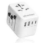 VitalVolt Universal Travel Adapter Worldwide All-in-One International Plug with 2 USB-C & 2 USB-A Fast Charging Ports, Dual Safety Fuse, Compact UK EU AUS USA Travel Adapter for 225+ Countries (SVP)