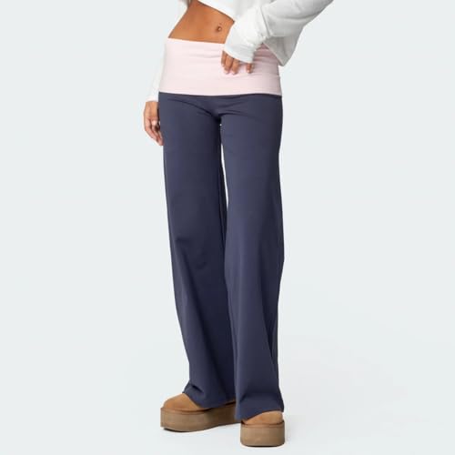 Women’s Casual Pants Low Rise Foldover Waist Palazzo Lounge Trousers Spring Summer Comfy Baggy Wide Leg Pants3