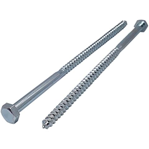 Marcopol (Pack of 2 pcs) DIN 571 Zinc Plated Steel Hexagon Wood Screws M10 x 300 mm, Hex Screw, Lag Bolts, Hex Head, Coach Screws (2, M10 x 300 mm), Silver Cover