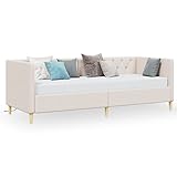 vidaXL Sofá Cama USB Estructura Invitados Pijamada Auxiliar Noche Salón Sala de Estar Mobiliario Muebles Cómoda de Tela Color Crema 90x200 cm