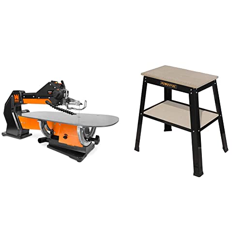 WEN LL2156 21-Inch 1.6-Amp Variable Speed Parallel Arm Scroll Saw with Extra-Large Dual-Bevel Steel Table & POWERTEC UT1002 Universal Tool Stand