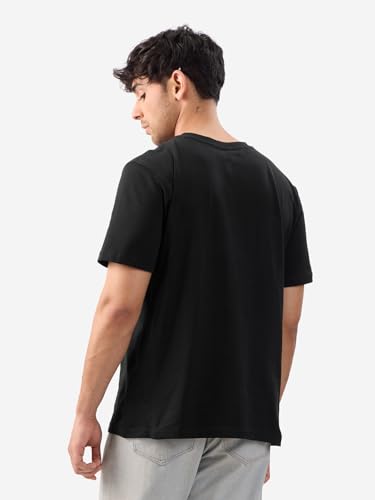 Image of The Souled Store Official Punisher: Classic Logo Men and Boys Short Sleeves Round Neck Black Graphic Printed Regular Fit Cotton T-Shirts