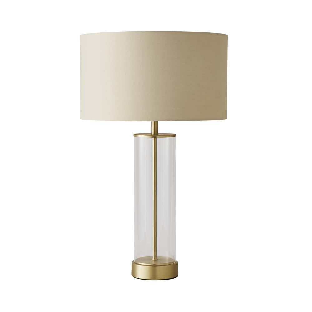 Minisun Mink Contemporary Matt Gold & Clear Tube Table Lamp With A Beige Cylinder Shade Size 1