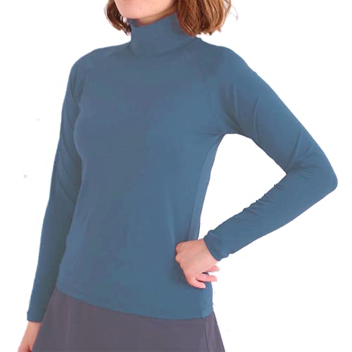 [ホワイトビューティー] ハイネックインナ－シャツ UVカット99％ ラグラン袖 （UPF50 (インディゴブルー, Lサイズ)