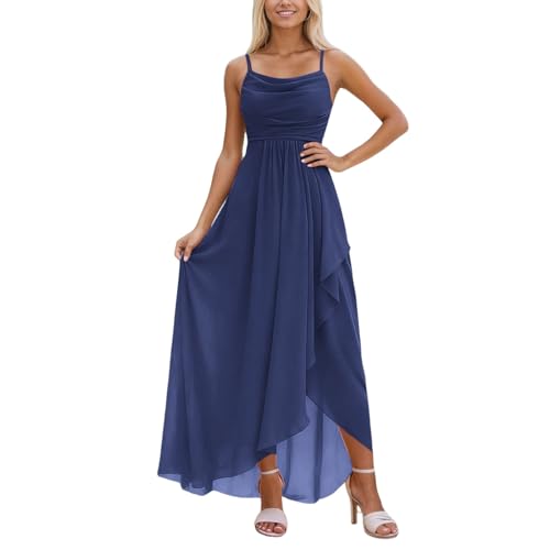 Robe de soirée longue en mousseline avec bretelles spaghetti pour femme