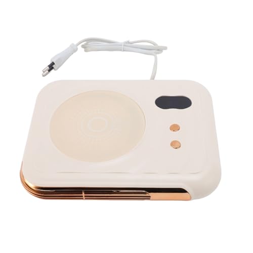 Ymiko Aquecedor de Xícaras 2 Em 1, Aquecedor Elétrico de Canecas de café Com Desligamento Automático e 3 Configurações de Temperatura, Tapete Termostático Inteligente Com Ventilador (Plugue UE 220V)