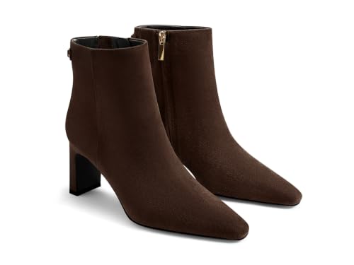 Image of Coutgo Womens Ankle Boots Chunky Heel Closed Toe Booties Side Zipper Winter Dress Shoes